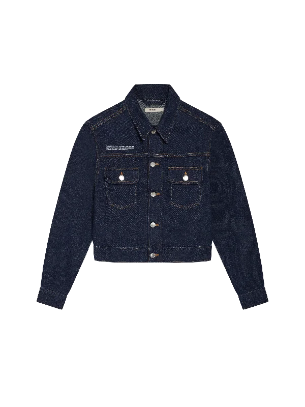 Jackets For Official League Merchandise-Mens Cropped Hemp Denim Jacket—rinse wash