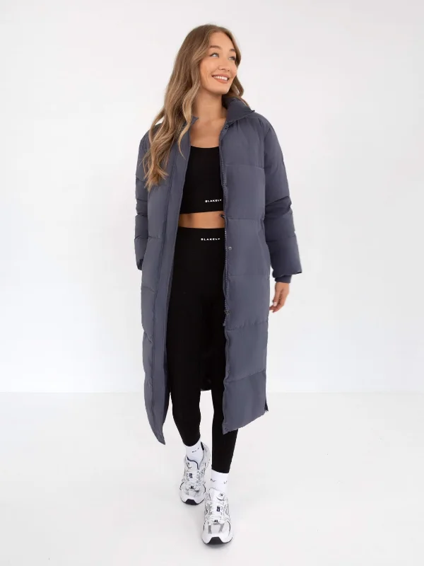 Jackets For Football Game Day-Ultimate Longline Puffer Coat - Midnight Blue