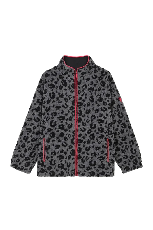 Jackets For Group Customization-Grey Leopard Printed Fleece Jacket