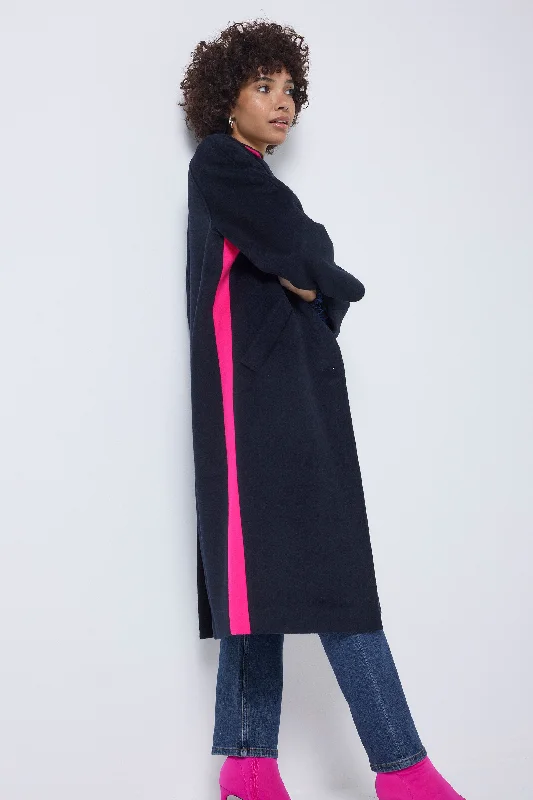 Jackets For Custom Team Orders-Navy with Neon Pink Wool Blend Coat