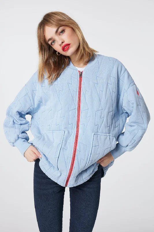 Jackets For Special Team Customization-Blue Organic Cotton Quilted Lightning Bolt Oversized Bomber Jacket