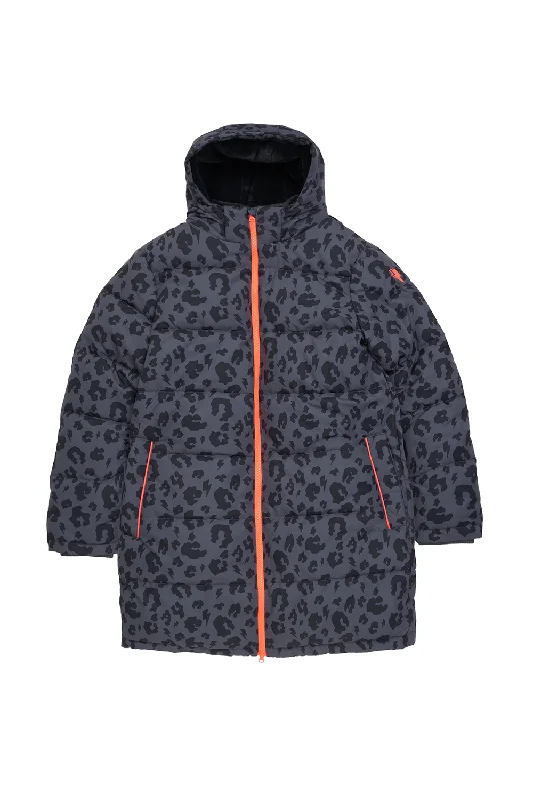 Jackets For Special Team Gifts-Dark Grey with Black Leopard Puffer Coat