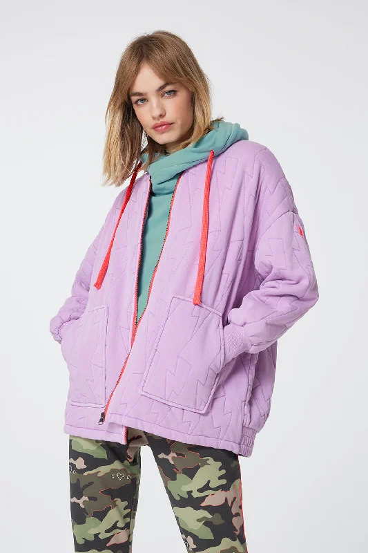 Jackets For Event And Tournament Gear-Lilac Organic Cotton Quilted Lightning Bolt Oversized Bomber Jacket