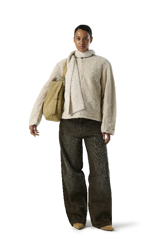 Jackets For Special Events-LASSIE Textured Bomber Jacket in Cream