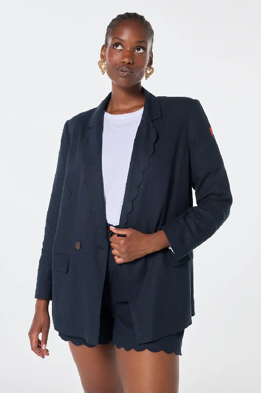 Jackets For Group Custom Fan Orders-Navy Scallop Edge Blazer