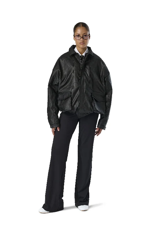 Jackets For High School Fan Merchandise-Jargon Oversized Faux Leather Jacket