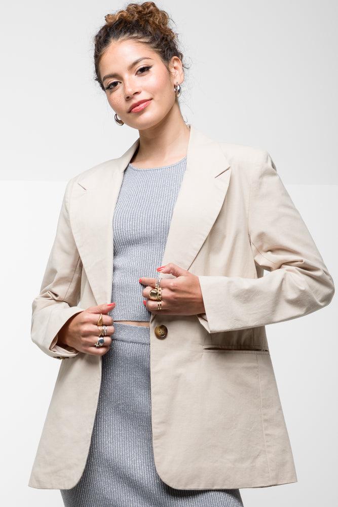 Jackets For Football Game Day-Single Breasted Blazer Natural