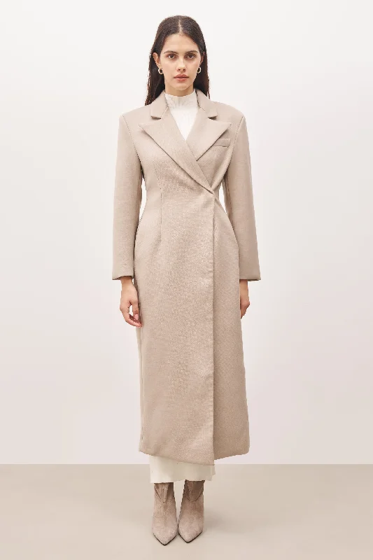 Jackets For Fundraisers-Asymmetric Tailored Longline Coat - Stone