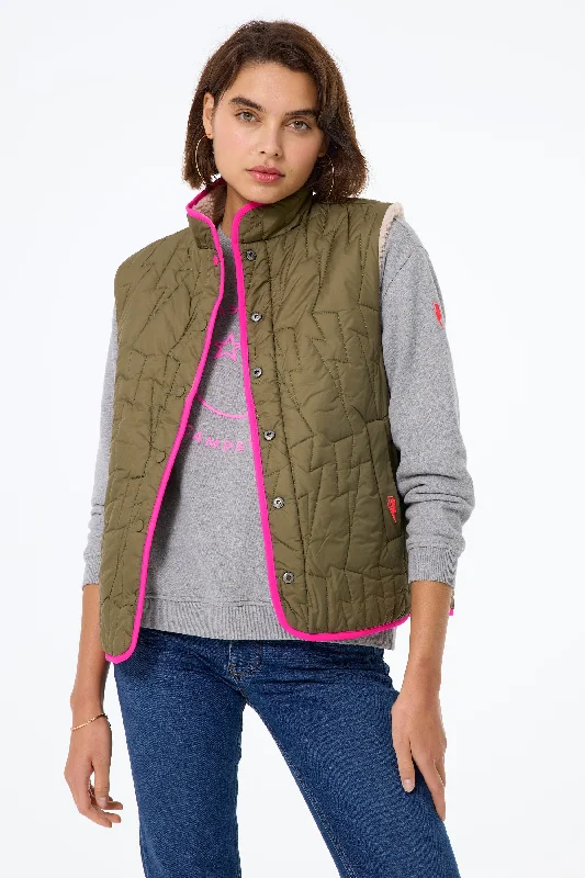 Jackets For College Fan Gear-Khaki Reversible Quilted Lightning Bolt with Borg Gilet