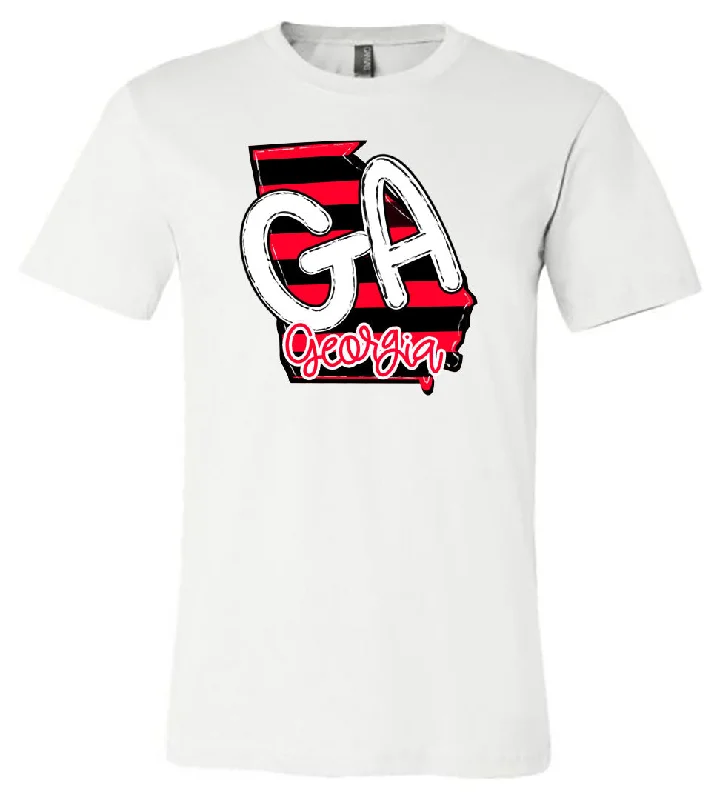 T-Shirt For High-Quality Team Merchandise-Georgia on Stripes - White Short/Long Sleeve Tee