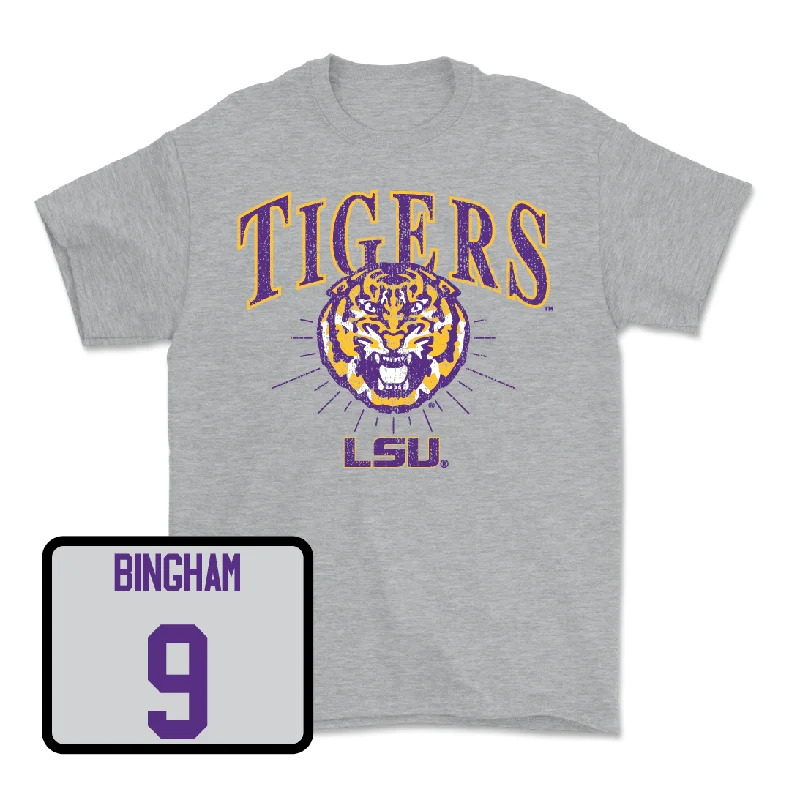 T-Shirt With Custom Player Numbers-Baseball Sport Grey Tigers Tee - Mac Bingham