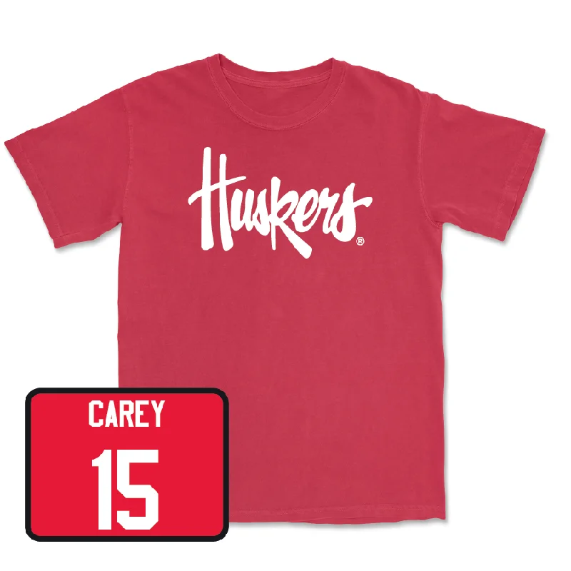 T-Shirt For College Merchandise Sales-Red Baseball Huskers Tee - Dylan Carey