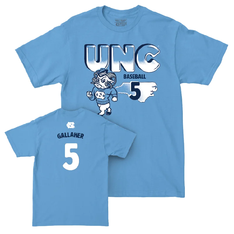 T-Shirt For Personalized Fan Gear-UNC Baseball Mascot Carolina Blue Tee  - Gavin Gallaher