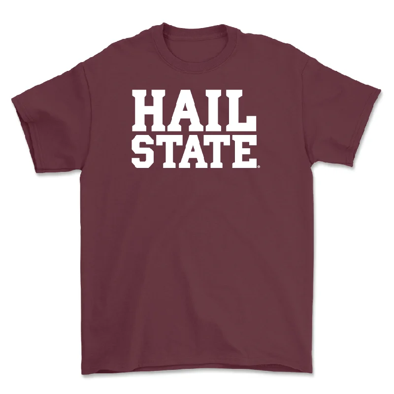 T-Shirt With Custom Patch Designs-Maroon Baseball Hail Tee - Amani Larry