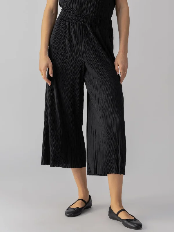 Pants With Custom Embroidery-Plisse Semi High Rise Culotte Black