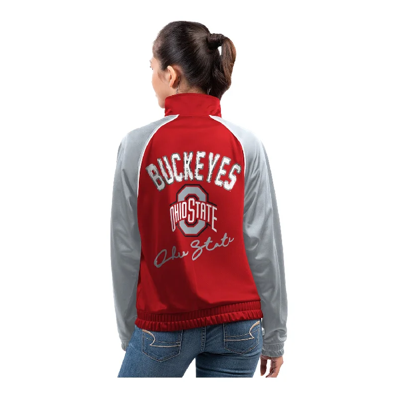 Jackets For Custom Team Merchandising-Ladies Ohio State Buckeyes Dolman Fashion Scarlet/Gray Full Zip Track Jacket