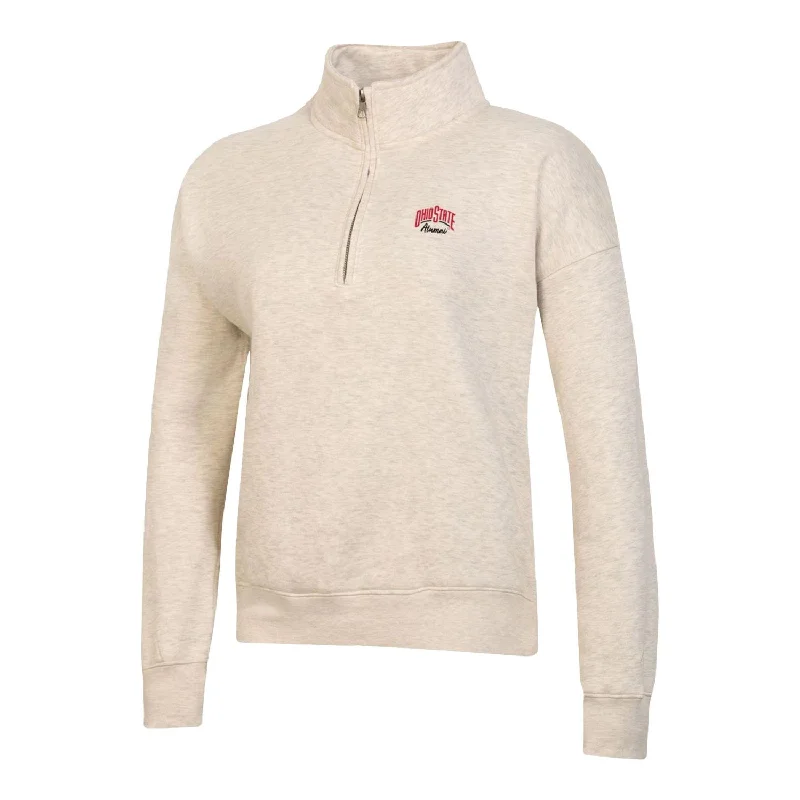 Jackets For Softball Game Day Merchandise-Ladies Ohio State Buckeyes Alumni Big Cotton Oatmeal Heather 1/4 Zip Jacket