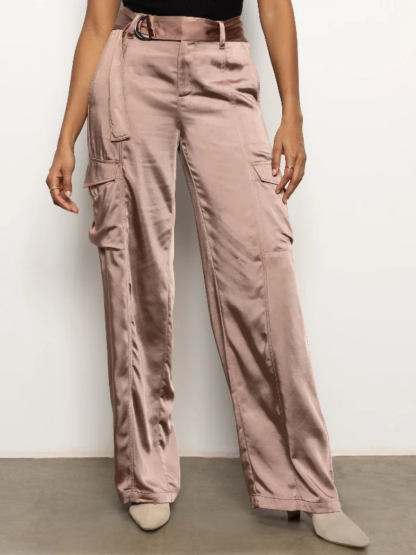 Pants For Tournament Custom Orders-Classy Wide Leg Standard Rise Cargo Rose Gold