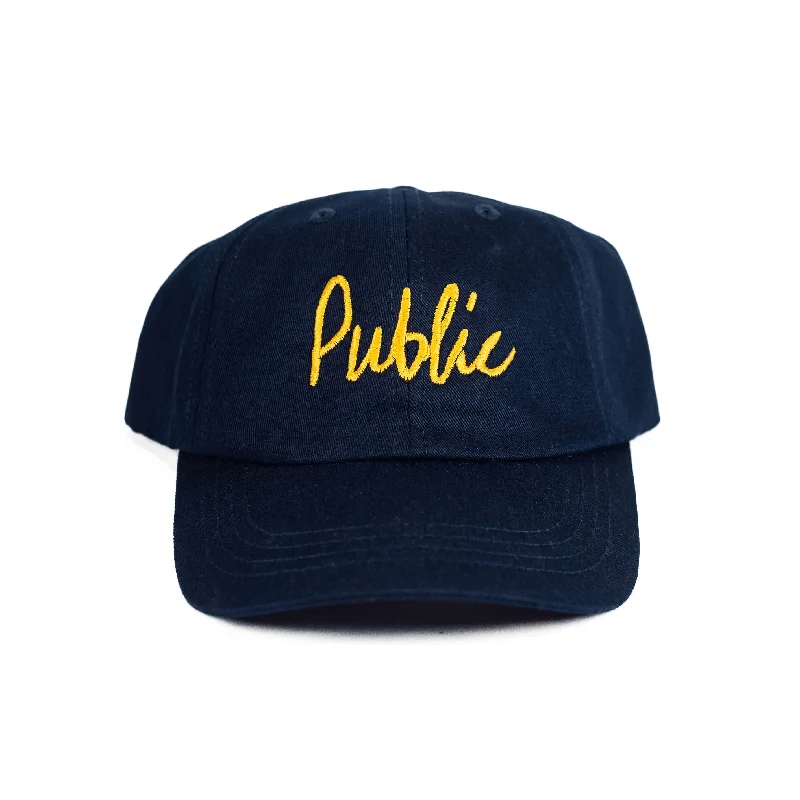 Hat With Personalized Player Names-PUBLIC SKATESHOP - "LOGO" DAD/MOM HAT (NAVY)