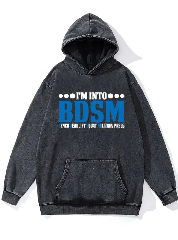 Hoodie With Custom Embroidered Logos-I'M INTO BDSM Washed Gym Hoodie