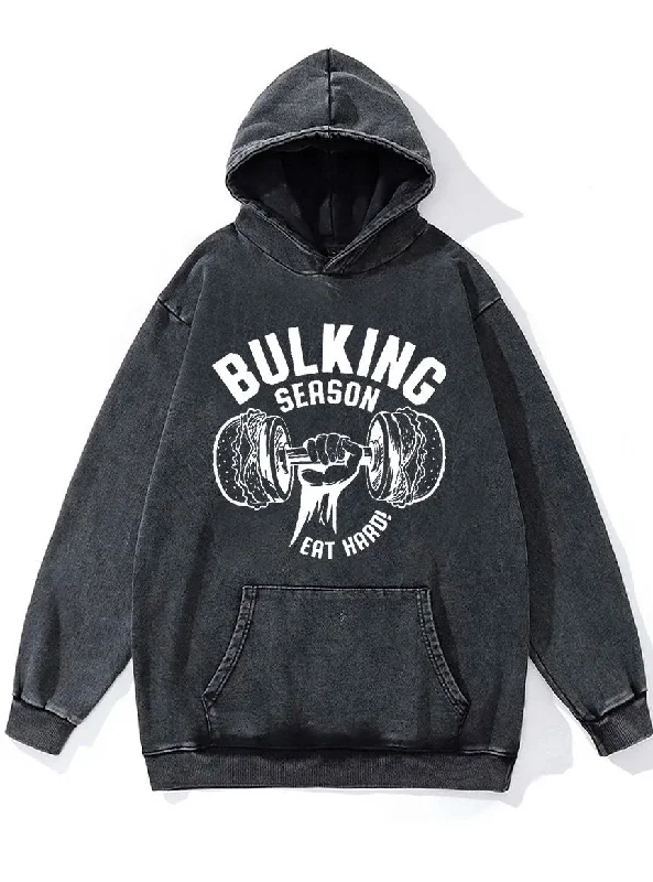 Hoodie For Special Event Merchandise-bulking season eat hard Washed Gym Hoodie