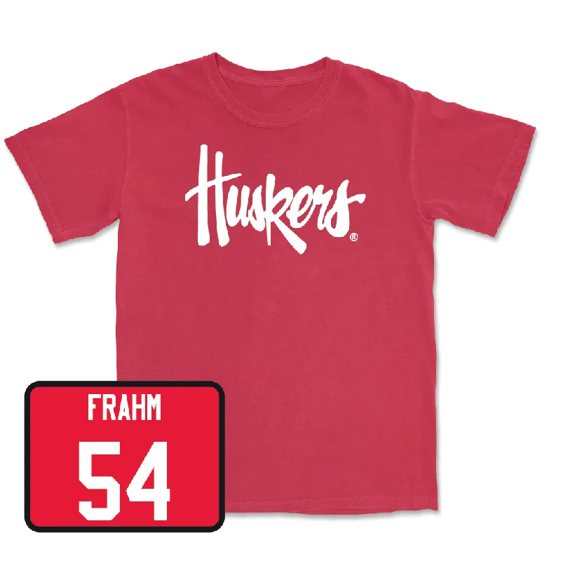 T-Shirt With Custom Fan Graphics-Red Baseball Huskers Tee  - Trey Frahm