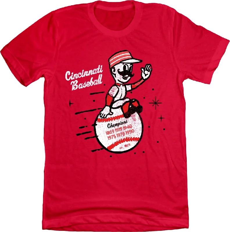 T-Shirt For Custom Player Gear-Cincinnati Baseball - Vintage Mascot Champions