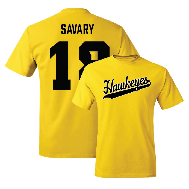 T-Shirt For Fan Gear Fundraising-Gold Baseball Script Tee  - Aaron Savary