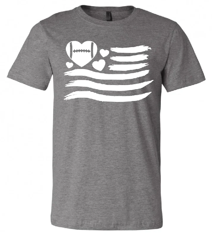 T-Shirt With Player Names-Football Heart Flag - Deep Heather Grey Short-Sleeve Tee