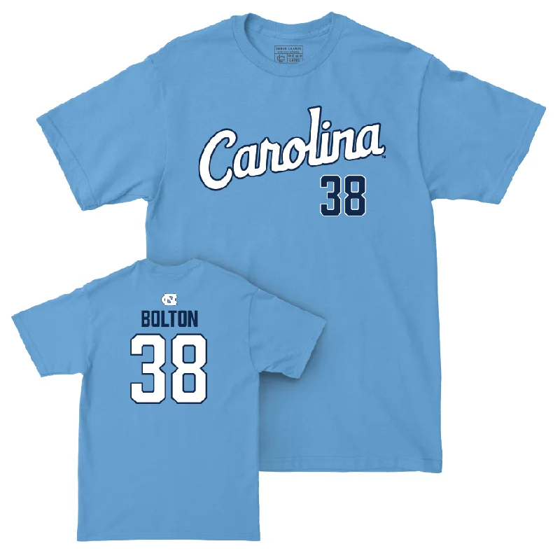 T-Shirt For Personalized High School Gear-UNC Baseball Carolina Blue Script Tee   - Cale Bolton