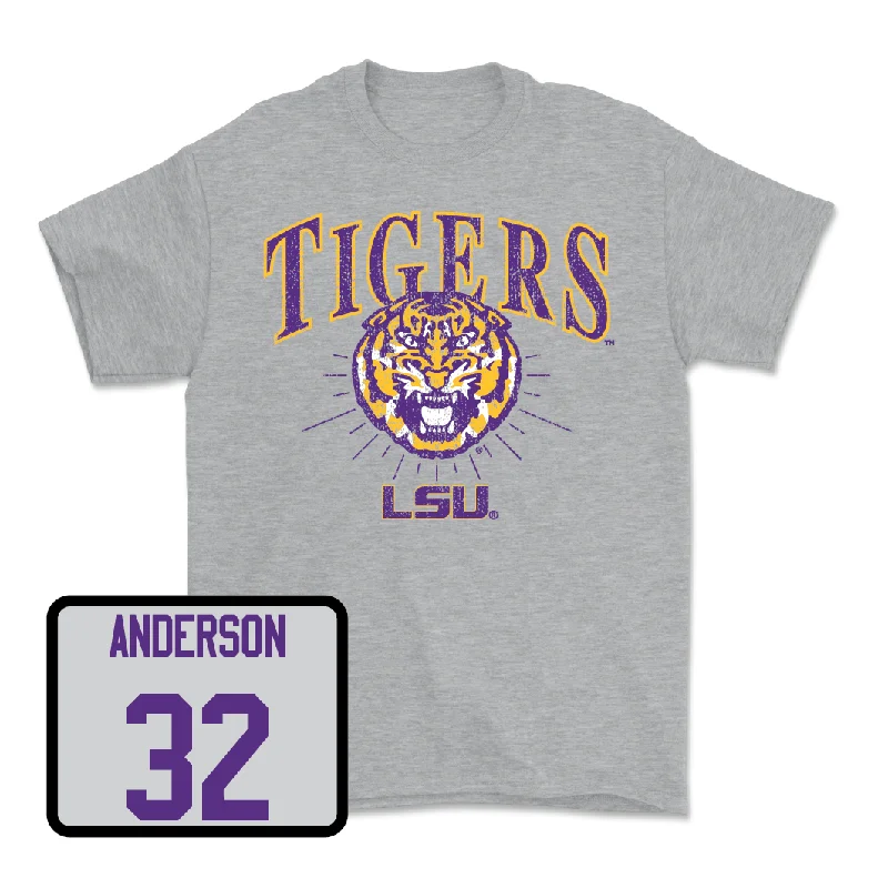 T-Shirt For Custom Tournament Fan Gear-Baseball Sport Grey Tigers Tee - Kade Anderson