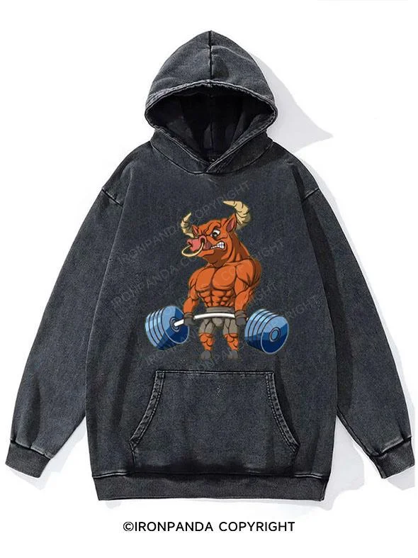 Hoodie For Sports Apparel-bull lifting Washed Gym Hoodie