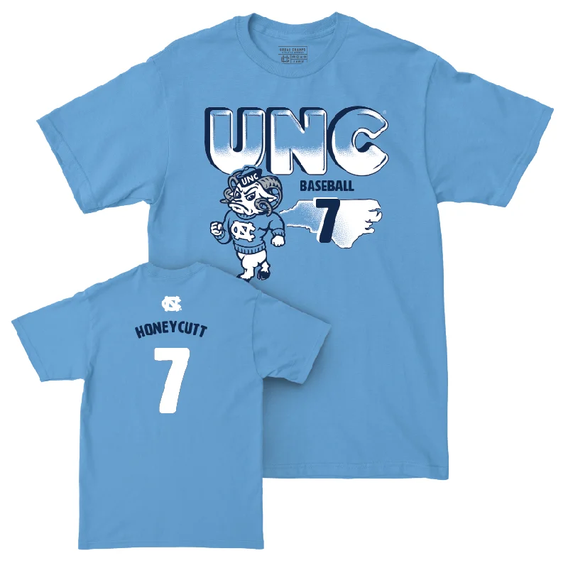 T-Shirt For High School Customization-UNC Baseball Mascot Carolina Blue Tee - Vance Honeycutt