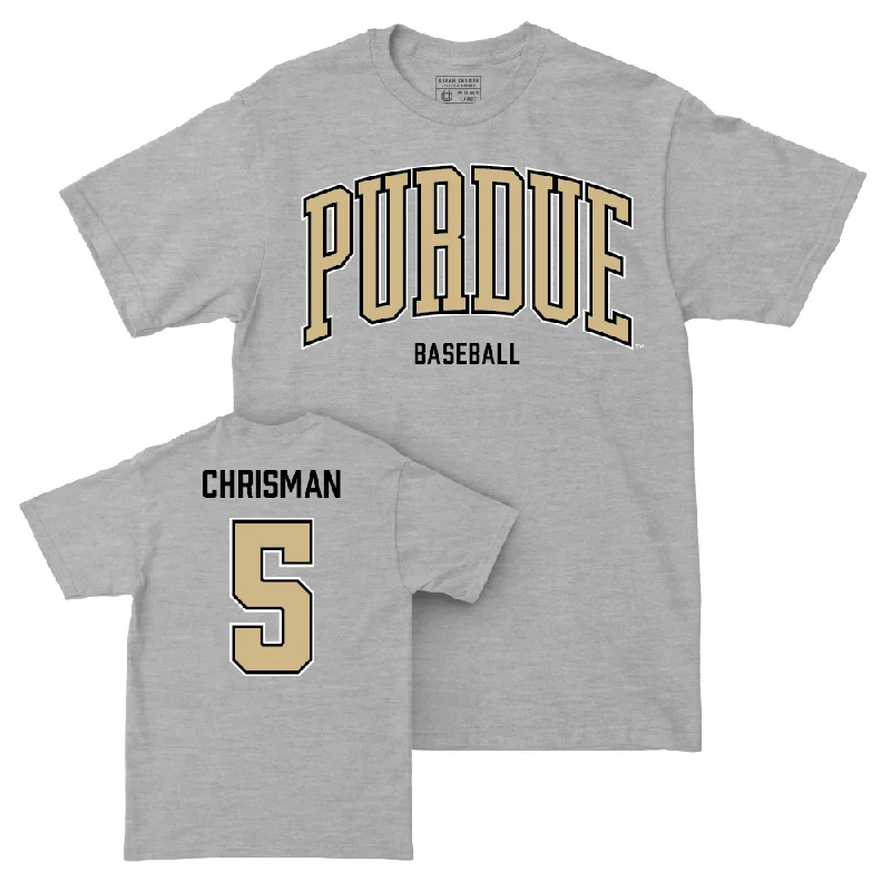 T-Shirt For Personalized School Event Gear-Baseball Sport Sport Grey Arch Tee  - Brody Chrisman