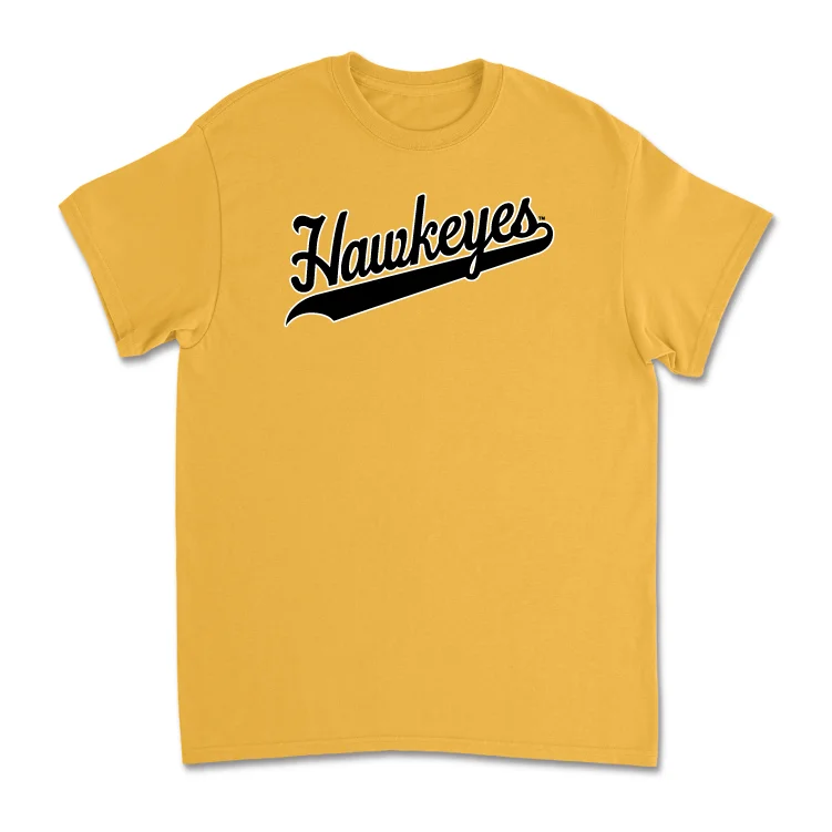 T-Shirt With Custom Player Numbers-Gold Baseball Script Tee  - Reese Moore