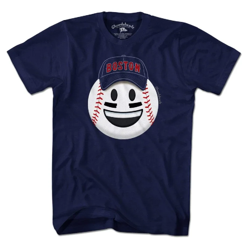 T-Shirt For Sports Fans-Boston Smiley Baseball Face T-Shirt