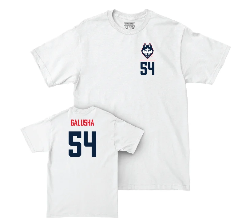 T-Shirt For Custom Team Merchandising-UConn Baseball Logo White Comfort Colors Tee - Thomas Galusha | #54