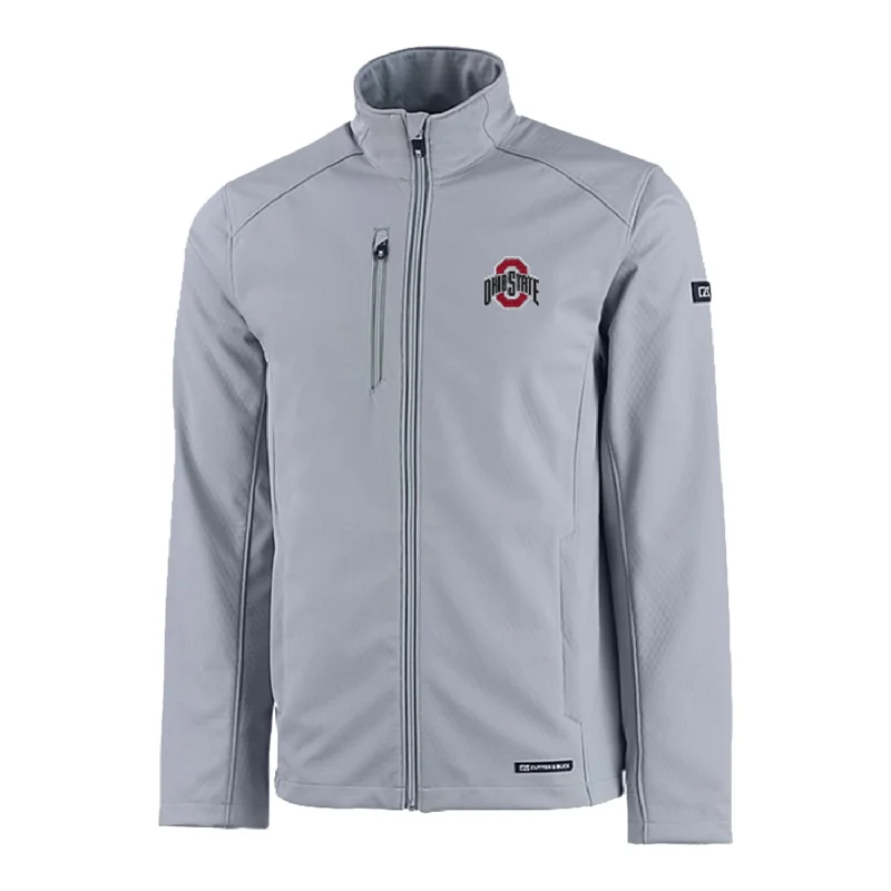 Jackets For Special Edition Fan Apparel-Ohio State Buckeyes Cutter & Buck Eco Softshell Gray Full Zip Jacket