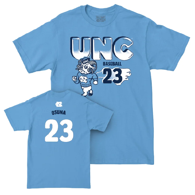 T-Shirt For Game Day Merchandise-UNC Baseball Mascot Carolina Blue Tee - Alberto Osuna