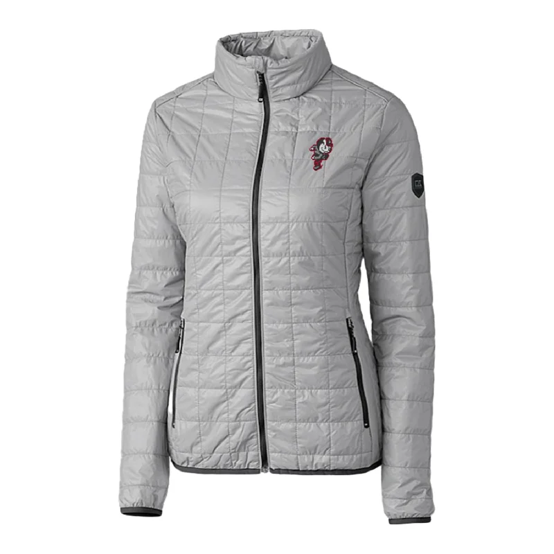 Jackets For Fan Custom Gear Orders-Ladies Ohio State Buckeyes Cutter & Buck Rainier PrimaLoft Eco Insulated Gray Full Zip Jacket