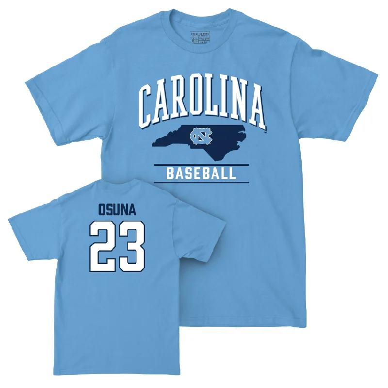 T-Shirt For Custom Team Merchandising-UNC Baseball Carolina Blue Arch Tee - Alberto Osuna