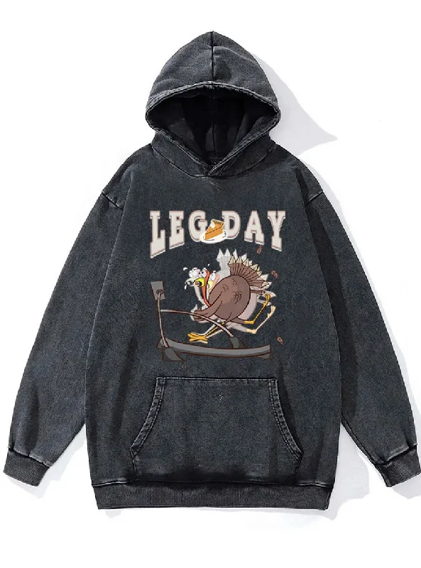 Hoodie For Team Logo Customization-running turkey leg day Thanksgiving Washed Gym Hoodie