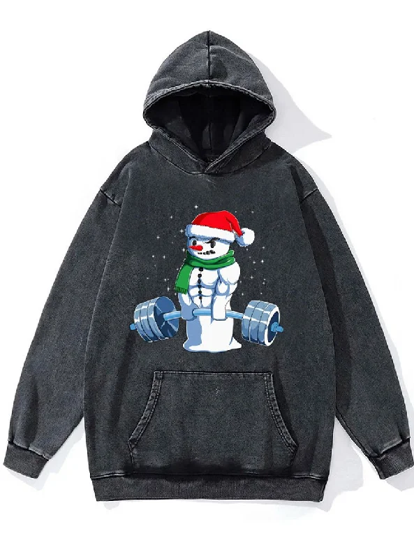 Hoodie For Softball And Baseball Teams-weightlifting snowman Washed Gym Hoodie