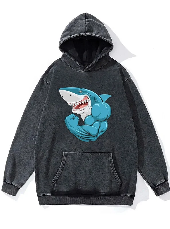 Hoodie For High School Teams-muscular shark Washed Gym Hoodie