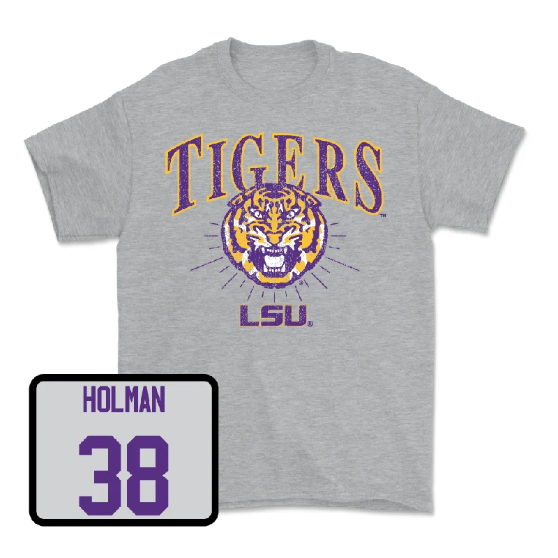 T-Shirt For Personalized School Event Gear-Baseball Sport Grey Tigers Tee - Luke Holman