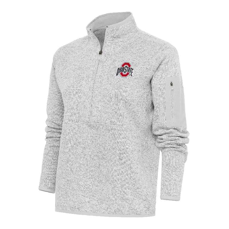 Jackets For Special Player Editions-Ladies Ohio State Buckeyes 1/2 Zip Fortune Heather Gray Pullover Jacket