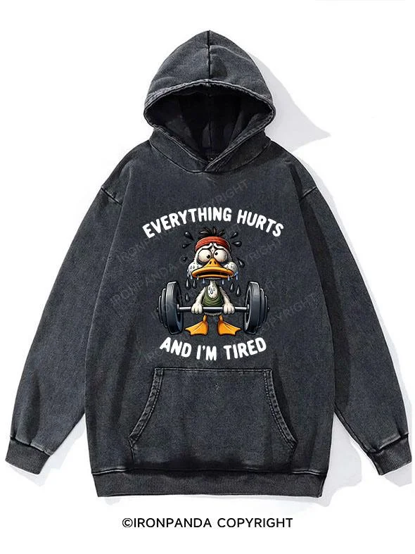 Hoodie For Special Edition Orders-Duck Lifting Weights Everything Hurts And I'm Tired Washed Gym Hoodie