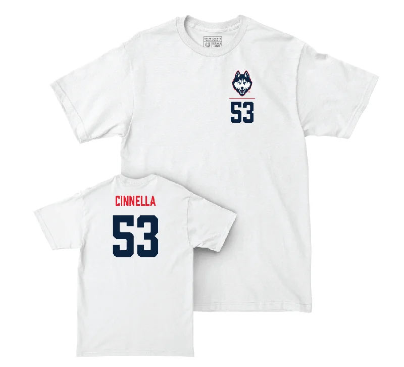 T-Shirt With Player Signature Embroidery-UConn Baseball Logo White Comfort Colors Tee - Joe Cinnella | #53