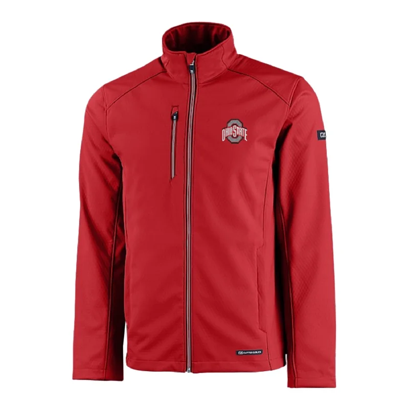 Jackets For Custom High School Orders-Ohio State Buckeyes Cutter & Buck Eco Softshell Scarlet Full Zip Jacket