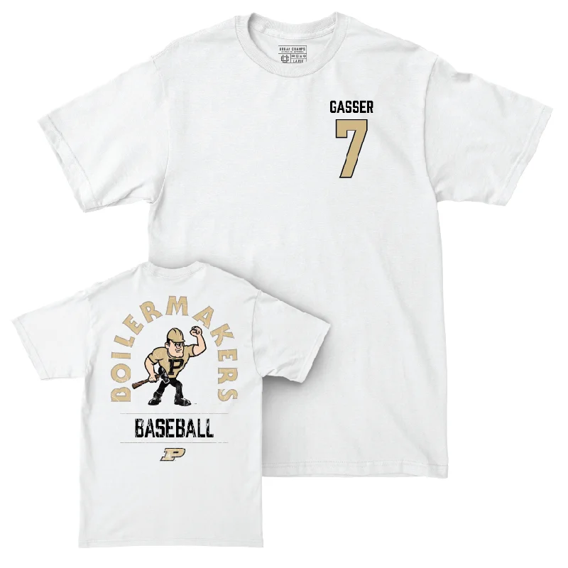 T-Shirt For Official Fan Gear Custom Orders-Baseball White Mascot Comfort Colors Tee  - Camden Gasser